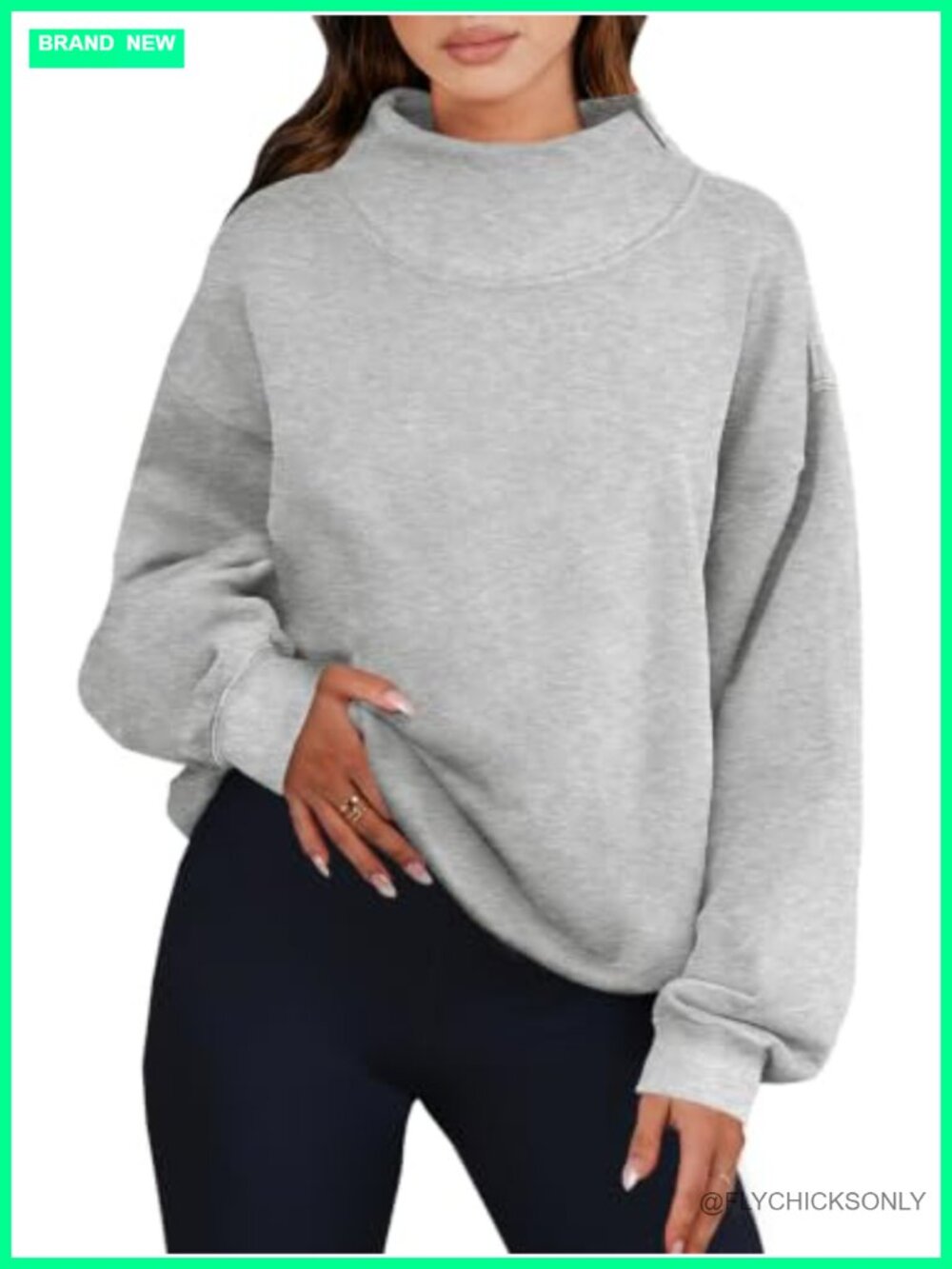 Oversized Mock Neck Pullover Sweatshirt Fleece Lined Drop Shoulder